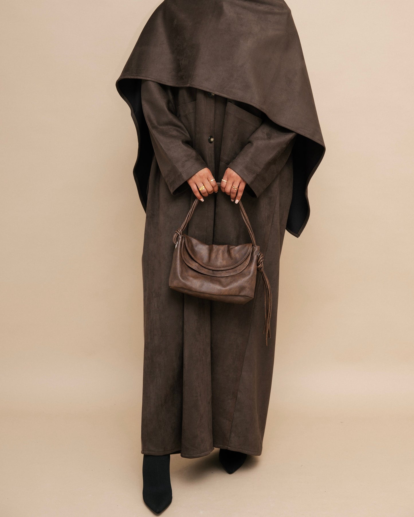 Deep Khaki Mocha abaya coat