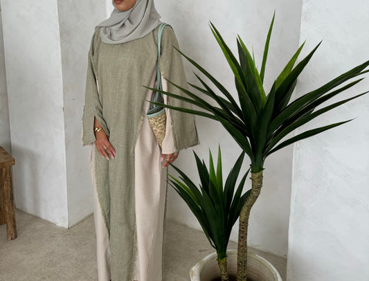 Pistachio Sage & Cream Open abaya