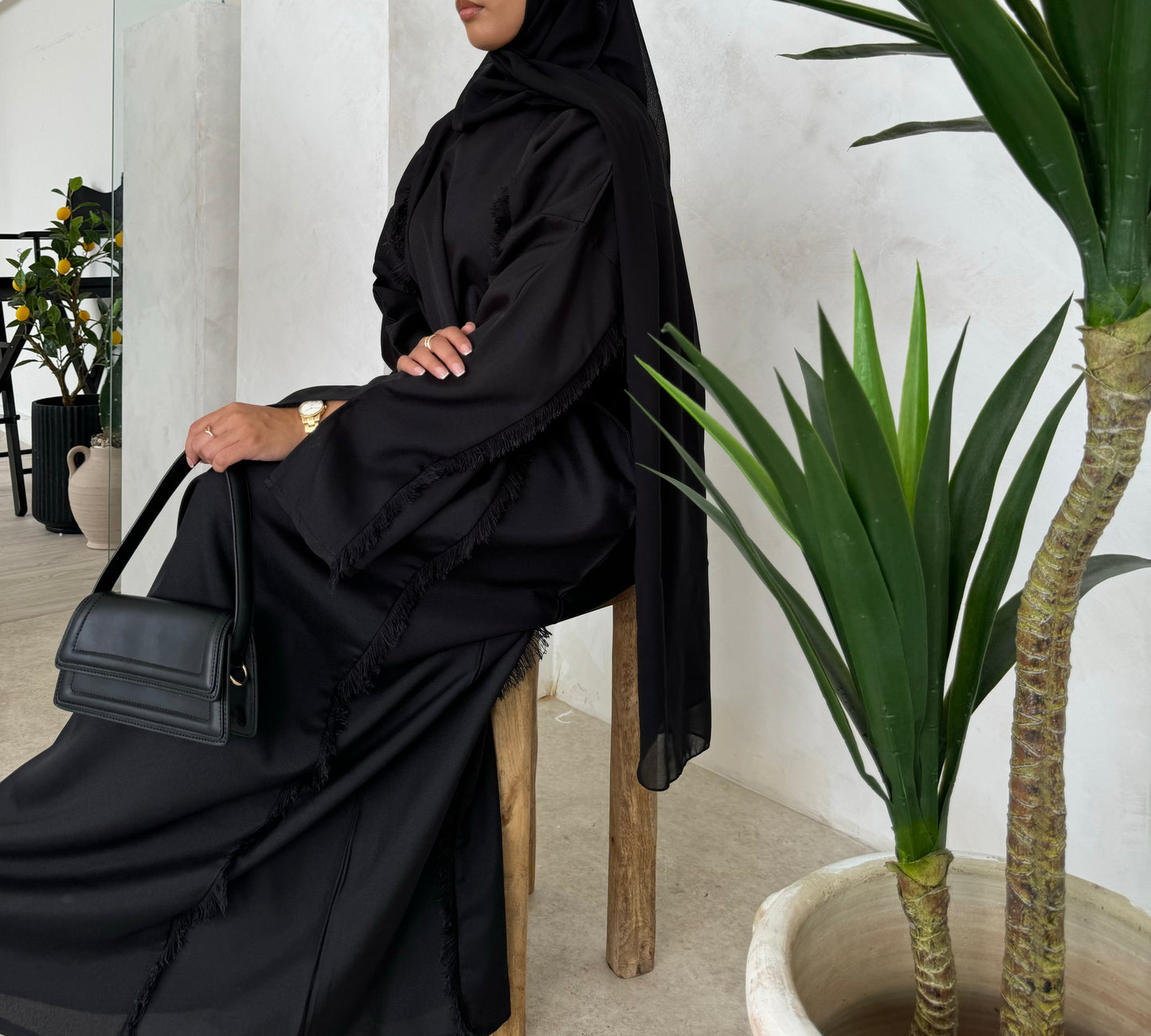 Triple Black Closed Abaya