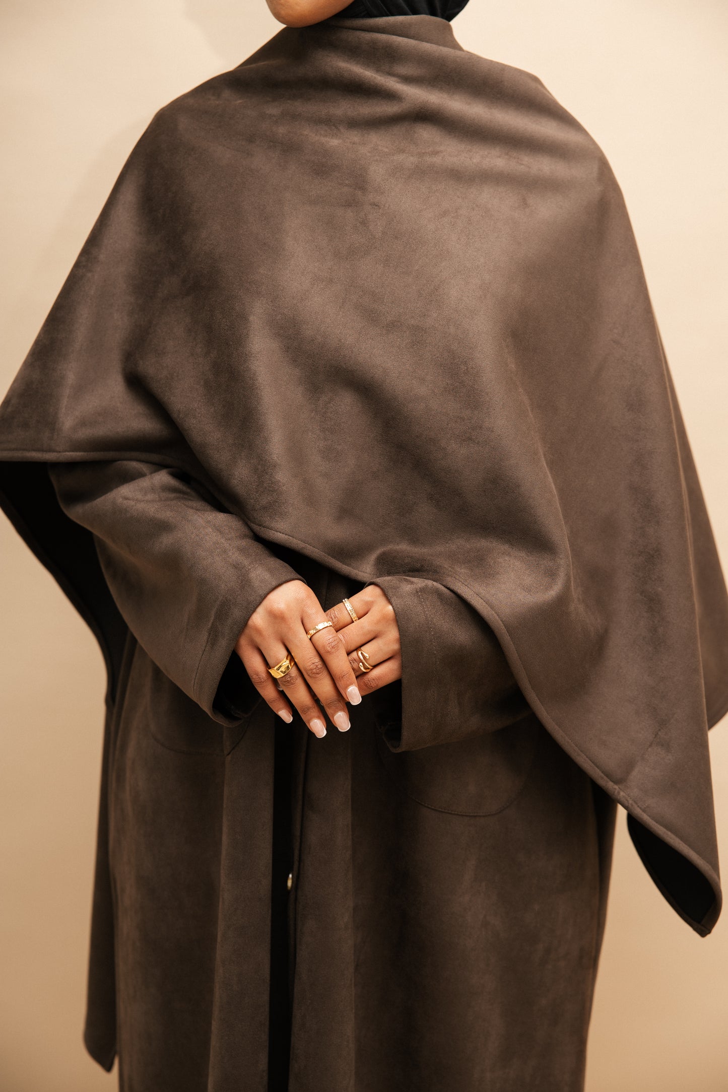 Deep Khaki Mocha abaya coat