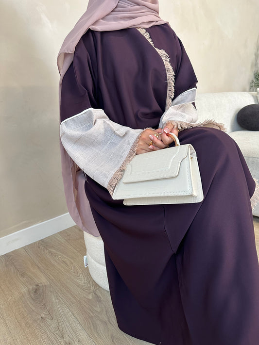 Violet Beige Frayed Abaya