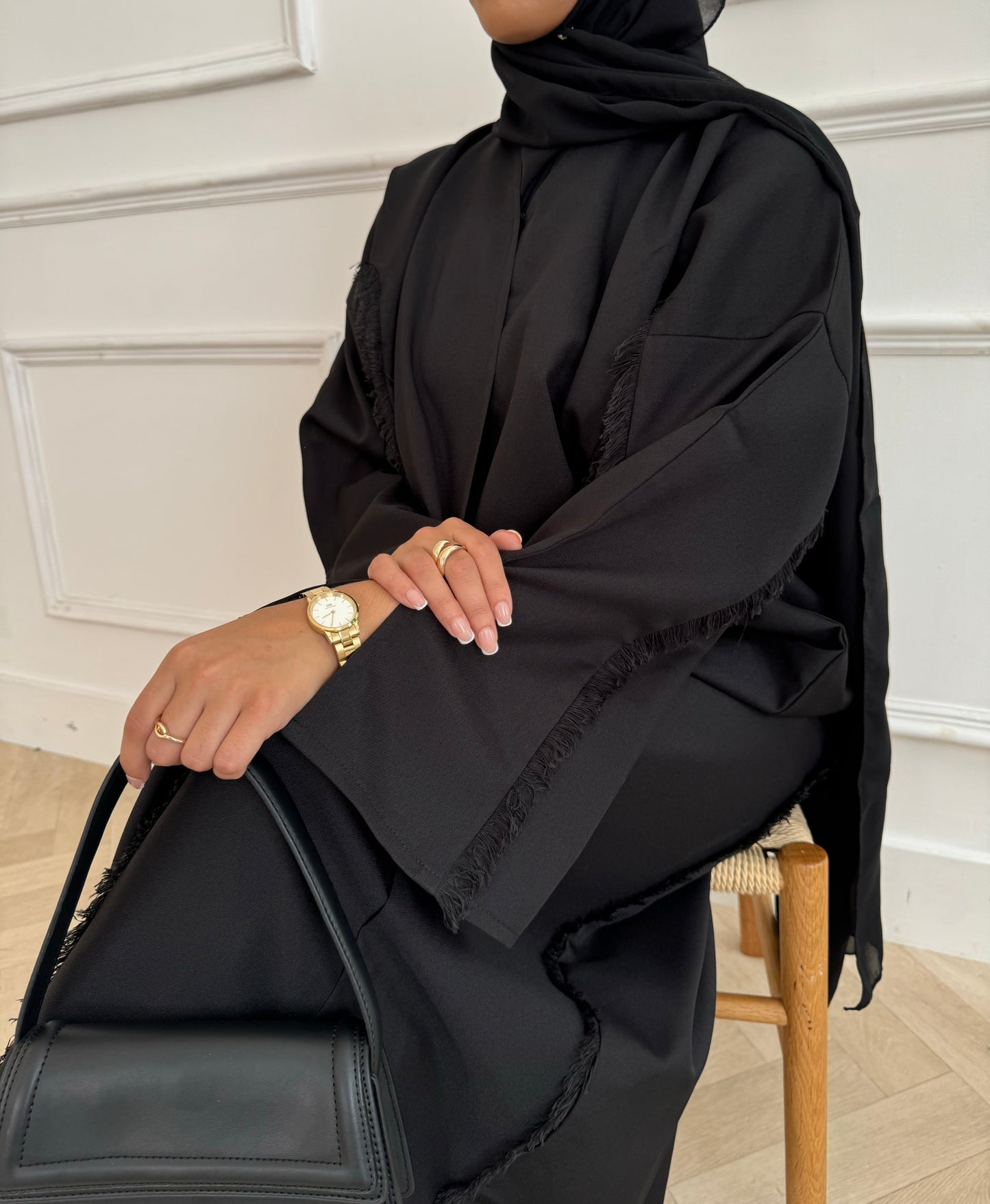 Triple Black Open Abaya