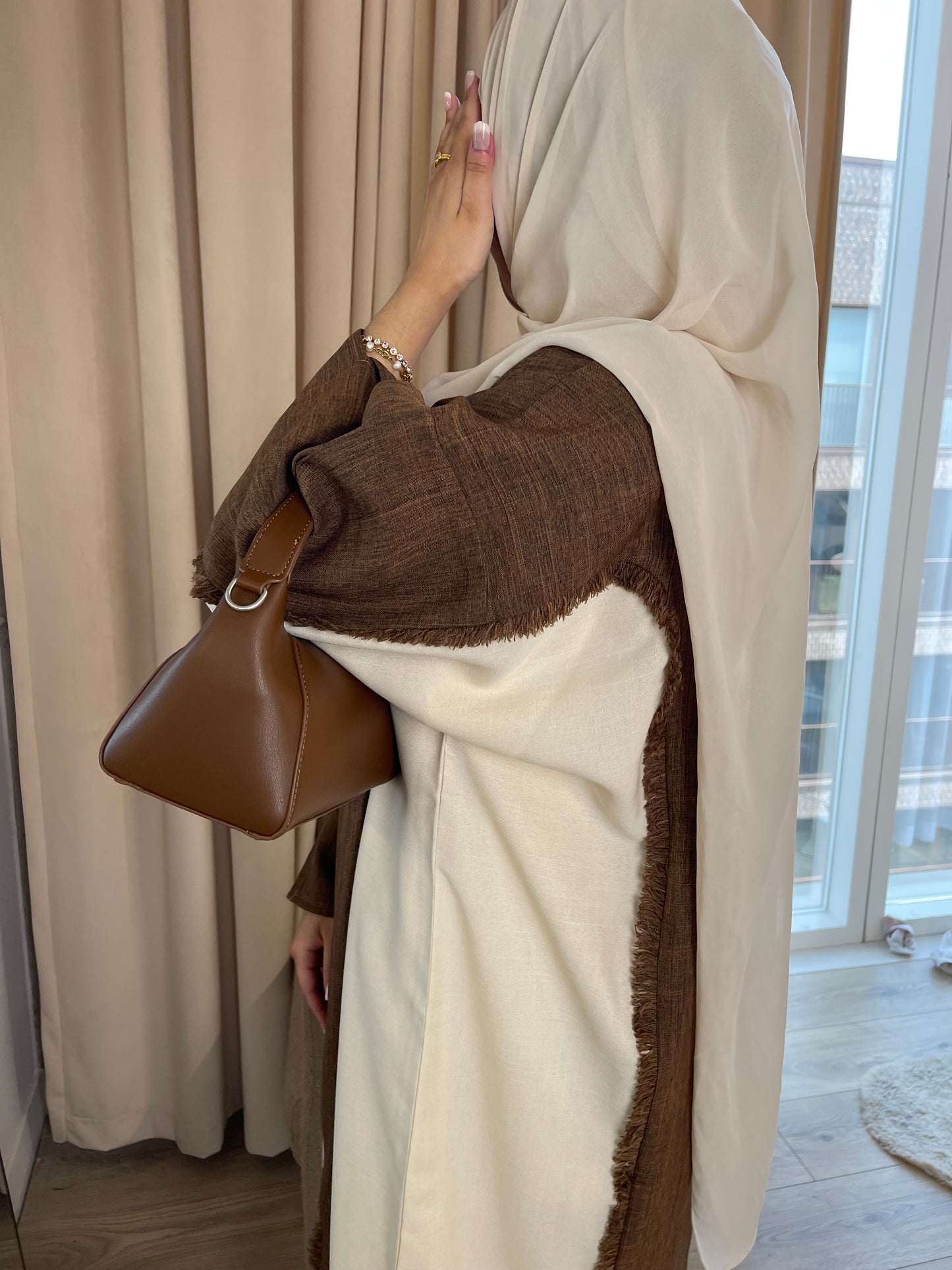 Amber Brown Frayed abaya