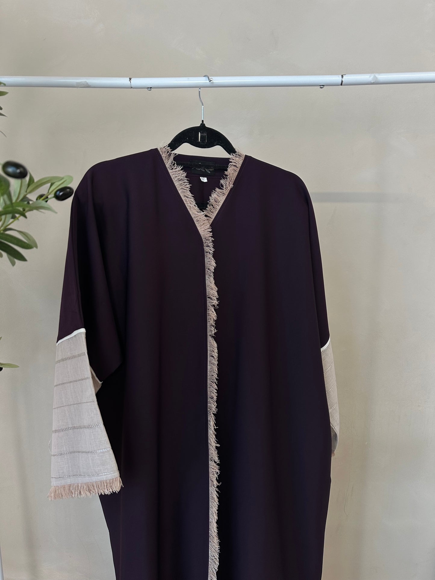 Violet Beige Frayed Abaya